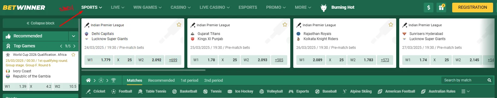 betwinner sports betting